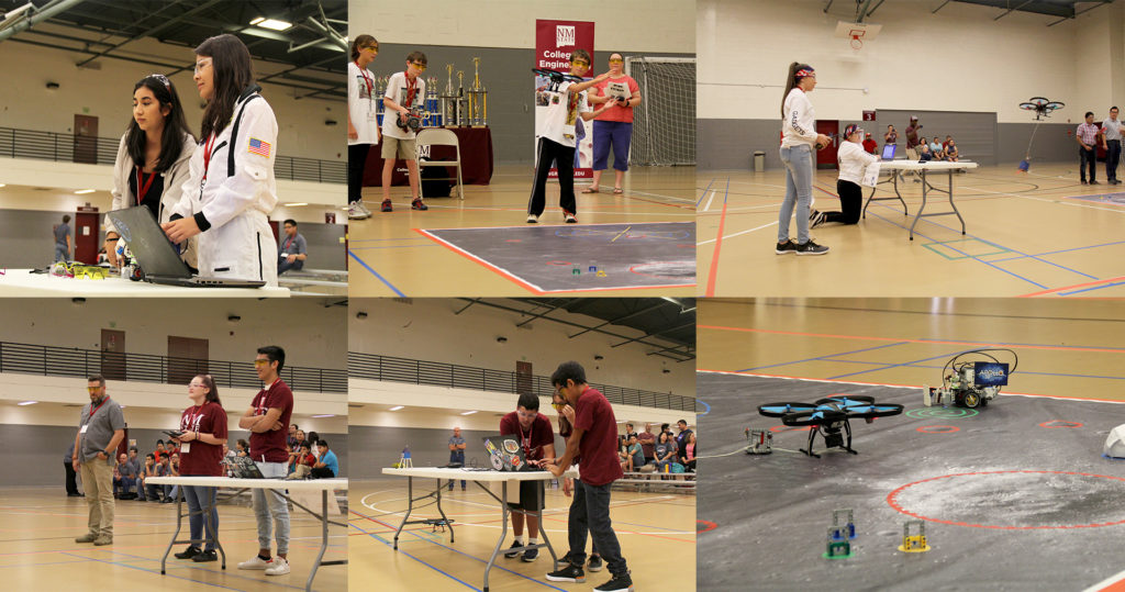 Studnets participating in the Apllo Challenge working with various drones